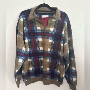 90s Vintage Bugle Boy Company Plaid Half Zip Fleece Pullover